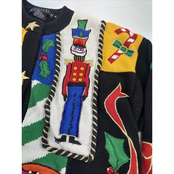 IB Diffusion Christmas Sweater Cardigan Star Button Embroidered Womens Medium - Picture 8 of 13